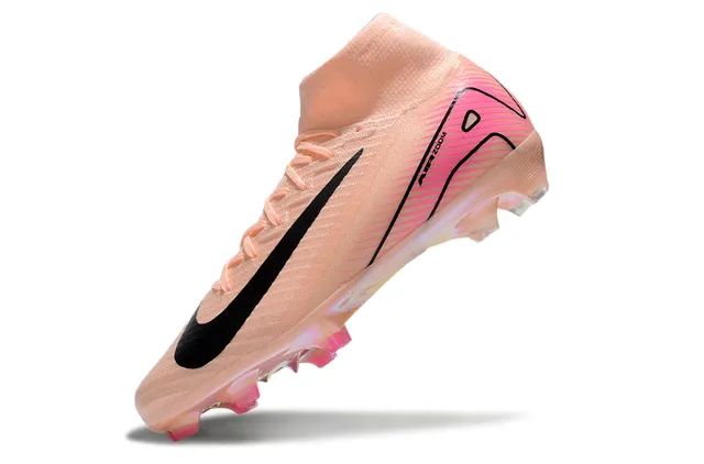 Nike Pink Beige High-Cut Sock-Fit Collar Iridescent Translucent Soleplate Firm-Ground Soccer Shoes 3