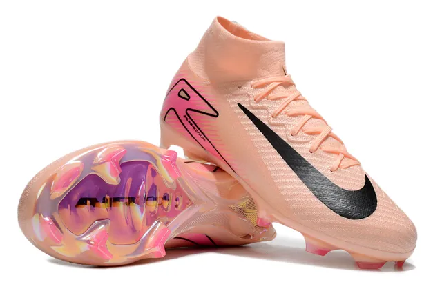 Nike Pink Beige High-Cut Sock-Fit Collar Iridescent Translucent Soleplate Firm-Ground Soccer Shoes 4
