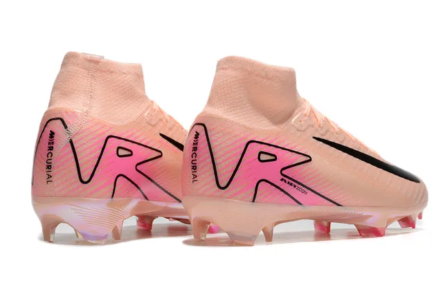 Nike Pink Beige High-Cut Sock-Fit Collar Iridescent Translucent Soleplate Firm-Ground Soccer Shoes 5