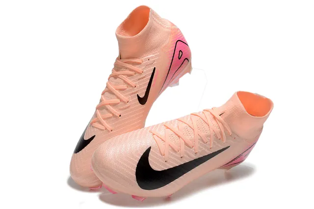 Nike Pink Beige High-Cut Sock-Fit Collar Iridescent Translucent Soleplate Firm-Ground Soccer Shoes 7
