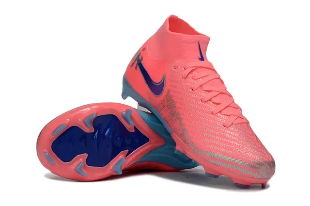 Nike chuteiras rosa e azul, upper em malha alta, gola de meia, para terreno firme 2