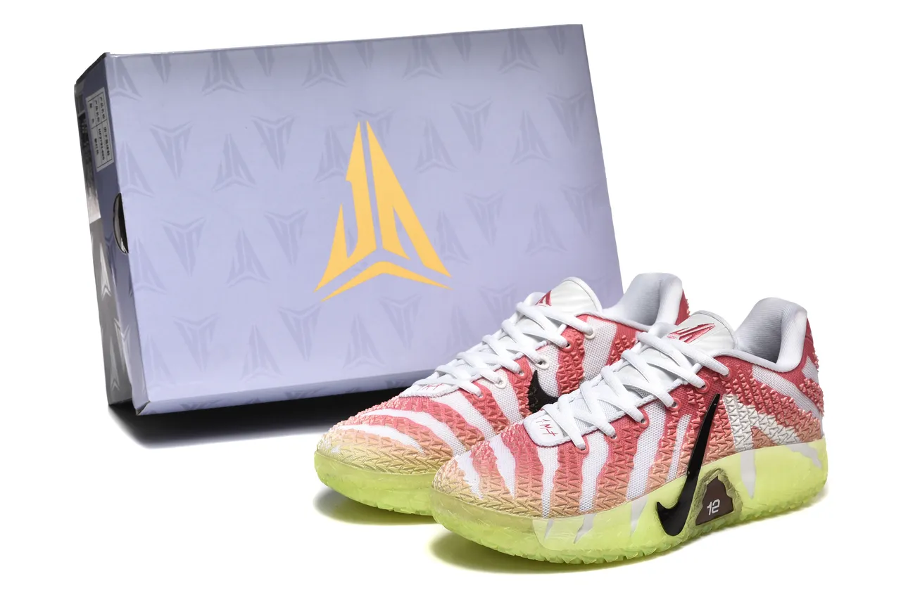 Nike Pink Green Striped Knit Upper Translucent Sole Basketball Shoes 2