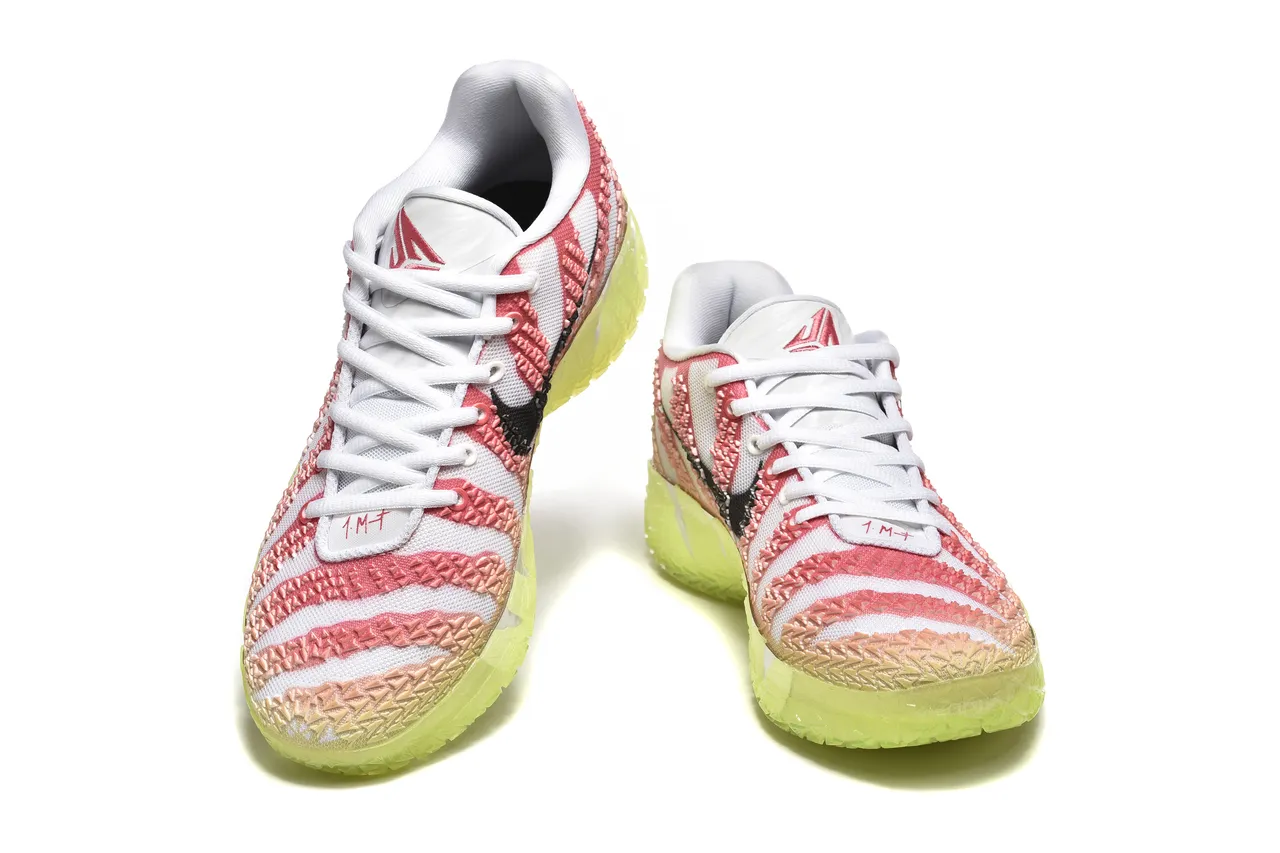 Nike Pink Green Striped Knit Upper Translucent Sole Basketball Shoes 3