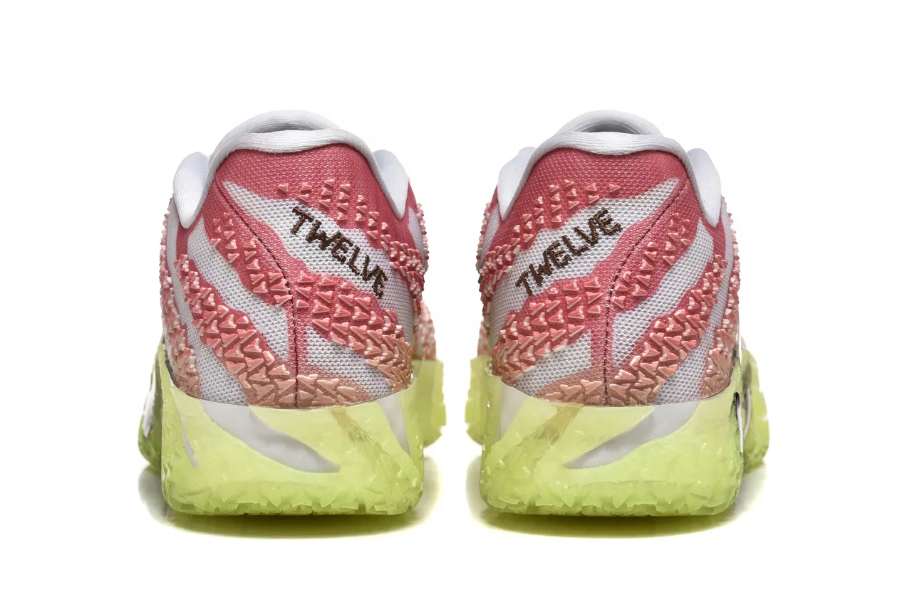 Nike Pink Green Striped Knit Upper Translucent Sole Basketball Shoes 4