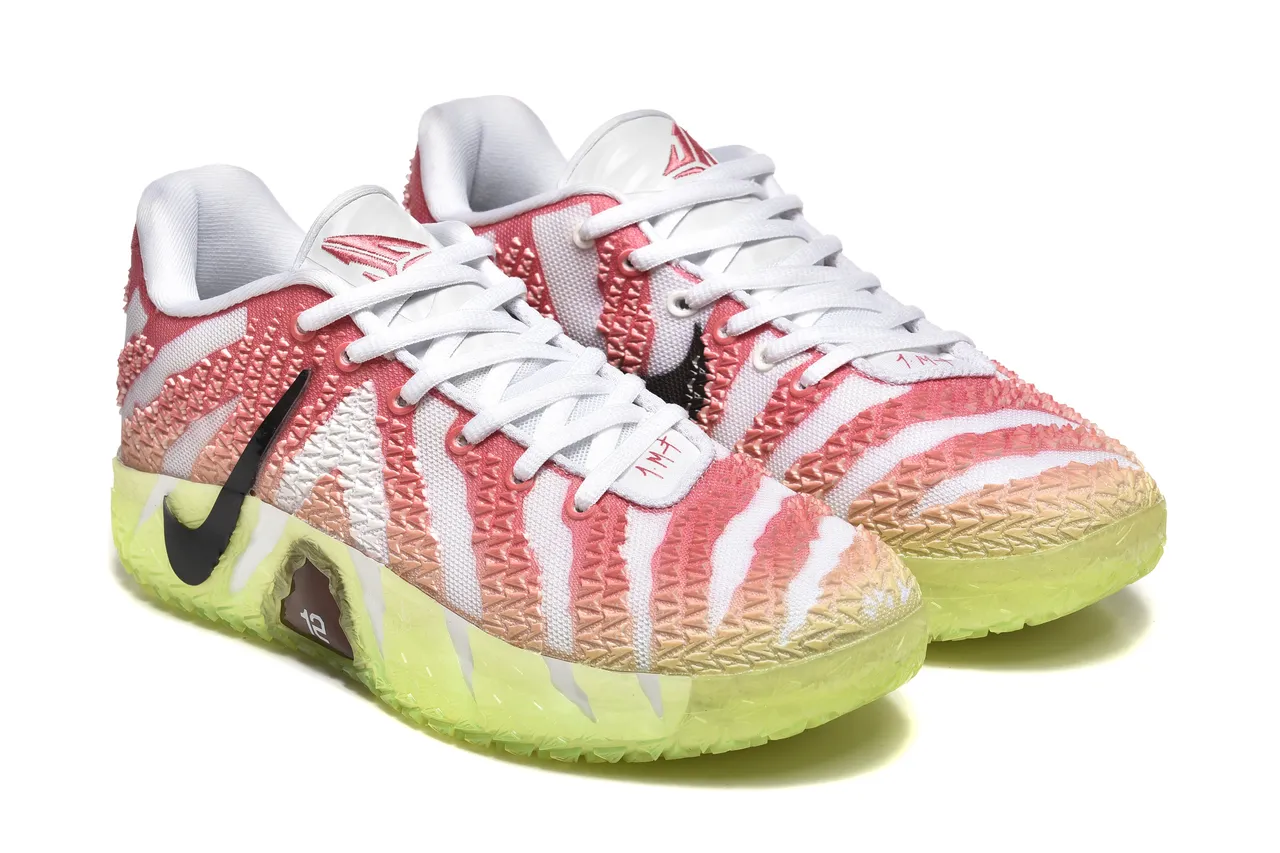 Nike Pink Green Striped Knit Upper Translucent Sole Basketball Shoes 5
