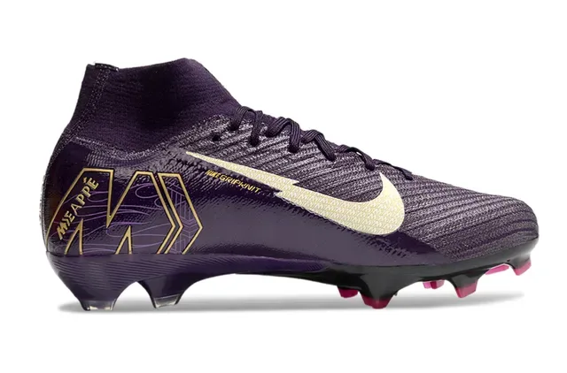 Nike Roxo Dourado Alto Ajuste de meias Parte superior Flyknit Construção Firm-Ground Sapatos de futebol 3