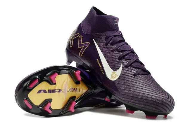 Nike Roxo Dourado Alto Ajuste de meias Parte superior Flyknit Construção Firm-Ground Sapatos de futebol 5