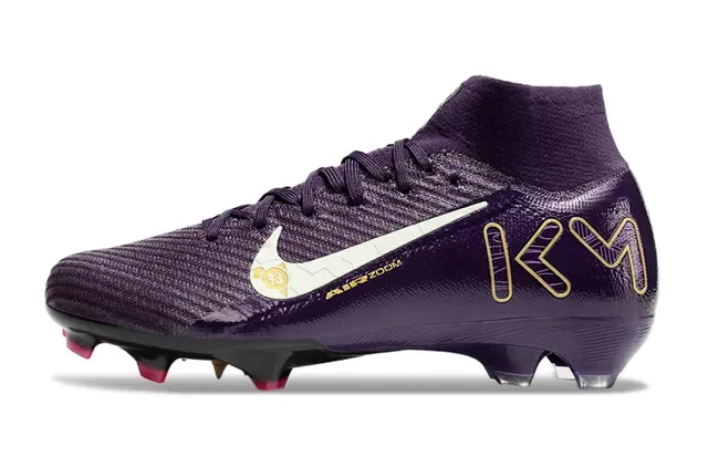 Nike Roxo Dourado Alto Ajuste de meias Parte superior Flyknit Construção Firm-Ground Sapatos de futebol 6