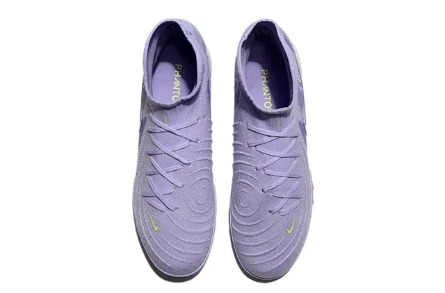 Nike Sapatos de futebol turf roxo e amarelo alto com superior de tricô e colar ajustável a meia 2