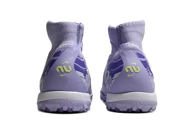 Nike Sapatos de futebol turf roxo e amarelo alto com superior de tricô e colar ajustável a meia 3