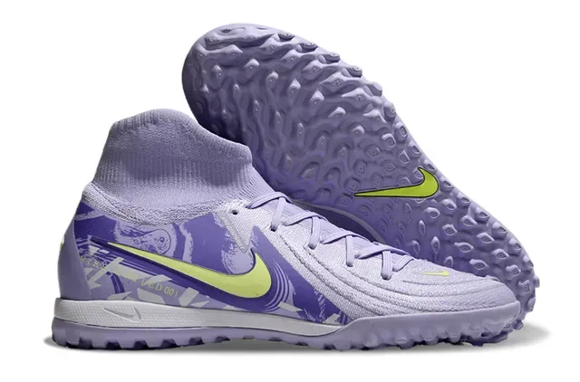 Nike Sapatos de futebol turf roxo e amarelo alto com superior de tricô e colar ajustável a meia 4