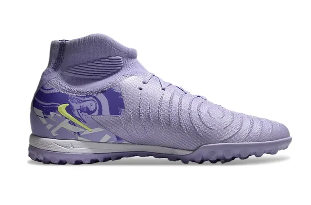 Nike Sapatos de futebol turf roxo e amarelo alto com superior de tricô e colar ajustável a meia 7