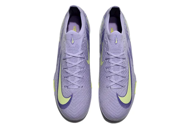 Nike Chaussures de football turf avec upper tricoté violet et jaune, col bas 2