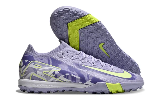 Nike Chaussures de football turf avec upper tricoté violet et jaune, col bas 4