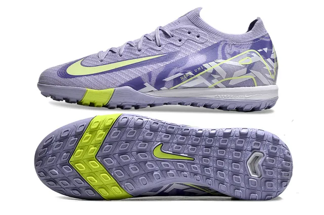 Nike Chaussures de football turf avec upper tricoté violet et jaune, col bas 5