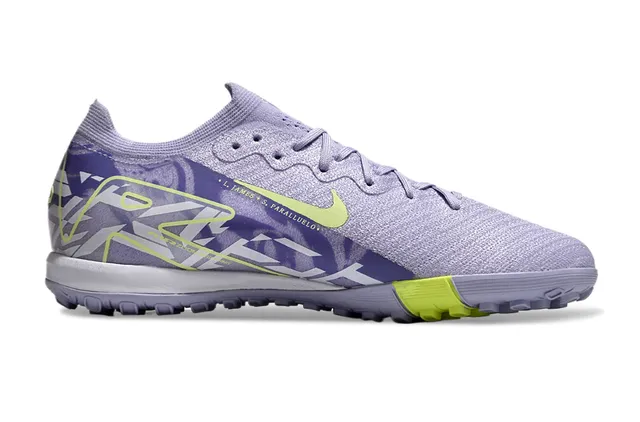 Nike Chaussures de football turf avec upper tricoté violet et jaune, col bas 7