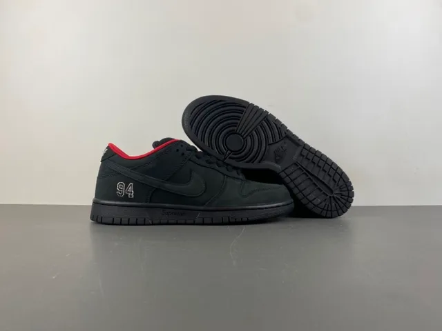 Nike SB Dunk Low Supreme Black Red Skateboard Shoes 12