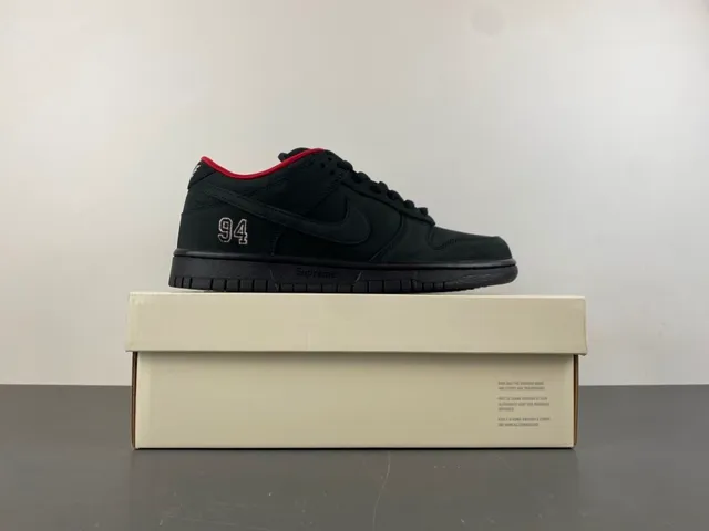 Nike SB Dunk Low Supreme Black Red Skateboard Shoes 15