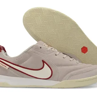 Nike Tiempo 米色红色麂皮面低帮室内足球鞋