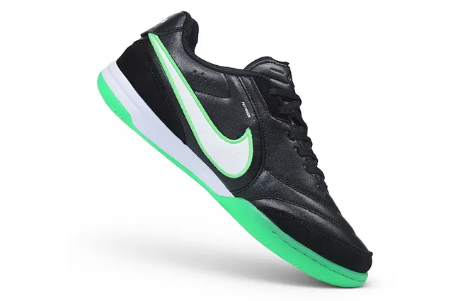 Nike Tiempo Noir Vert Bas Haut Cuir Synthétique Supérieur Chaussures de Football Indoor 2