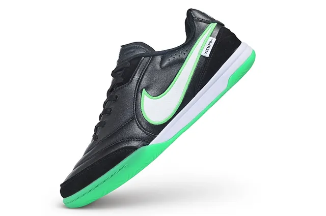 Nike Tiempo Noir Vert Bas Haut Cuir Synthétique Supérieur Chaussures de Football Indoor 3