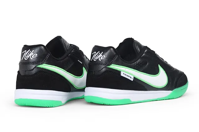 Nike Tiempo Noir Vert Bas Haut Cuir Synthétique Supérieur Chaussures de Football Indoor 5