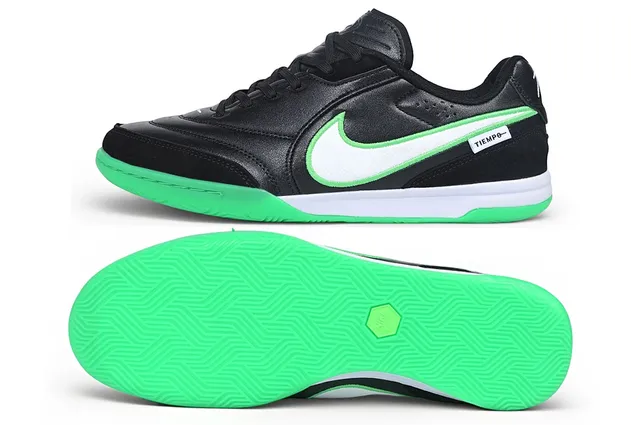 Nike Tiempo Noir Vert Bas Haut Cuir Synthétique Supérieur Chaussures de Football Indoor 6
