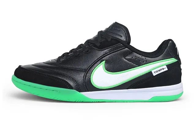 Nike Tiempo Noir Vert Bas Haut Cuir Synthétique Supérieur Chaussures de Football Indoor 7