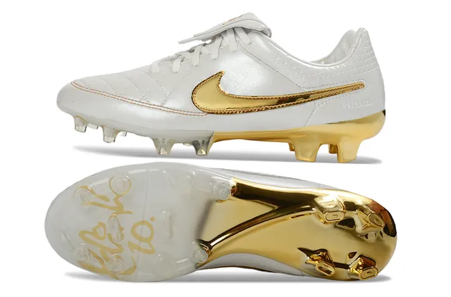 Nike Tiempo Legend White and Gold Firm-Ground Soccer Shoes 13