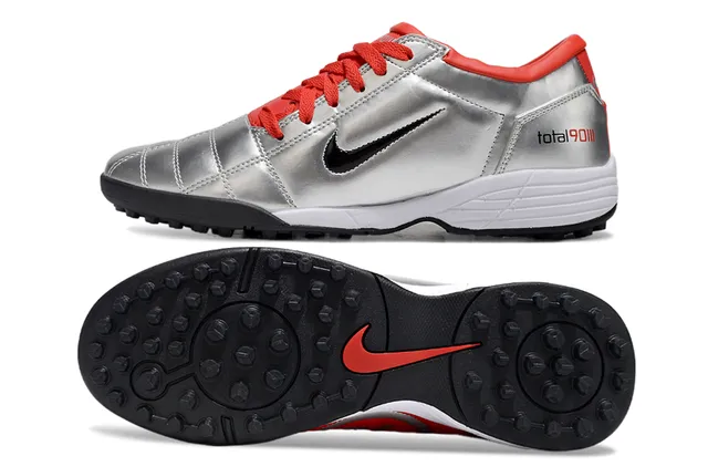 Nike Total 90 III Plata y Rojo Turf Zapatos de fútbol 7