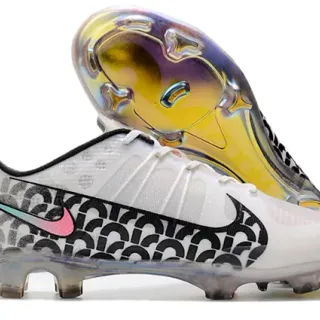 Nike Zapatos de fútbol para césped firme de corte bajo con cordones de malla sintética superior blanco y negro