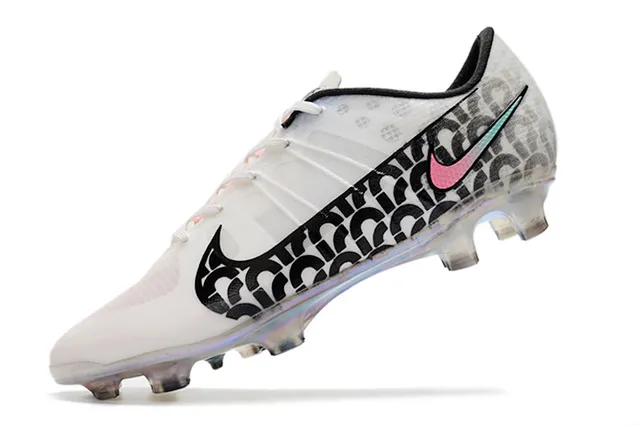 Nike Chaussures de football à lacets à coupe basse en mesh synthétique blanc et noir pour terrain ferme 4