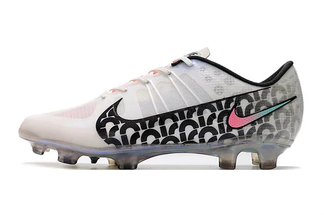 Nike Chaussures de football à lacets à coupe basse en mesh synthétique blanc et noir pour terrain ferme 5