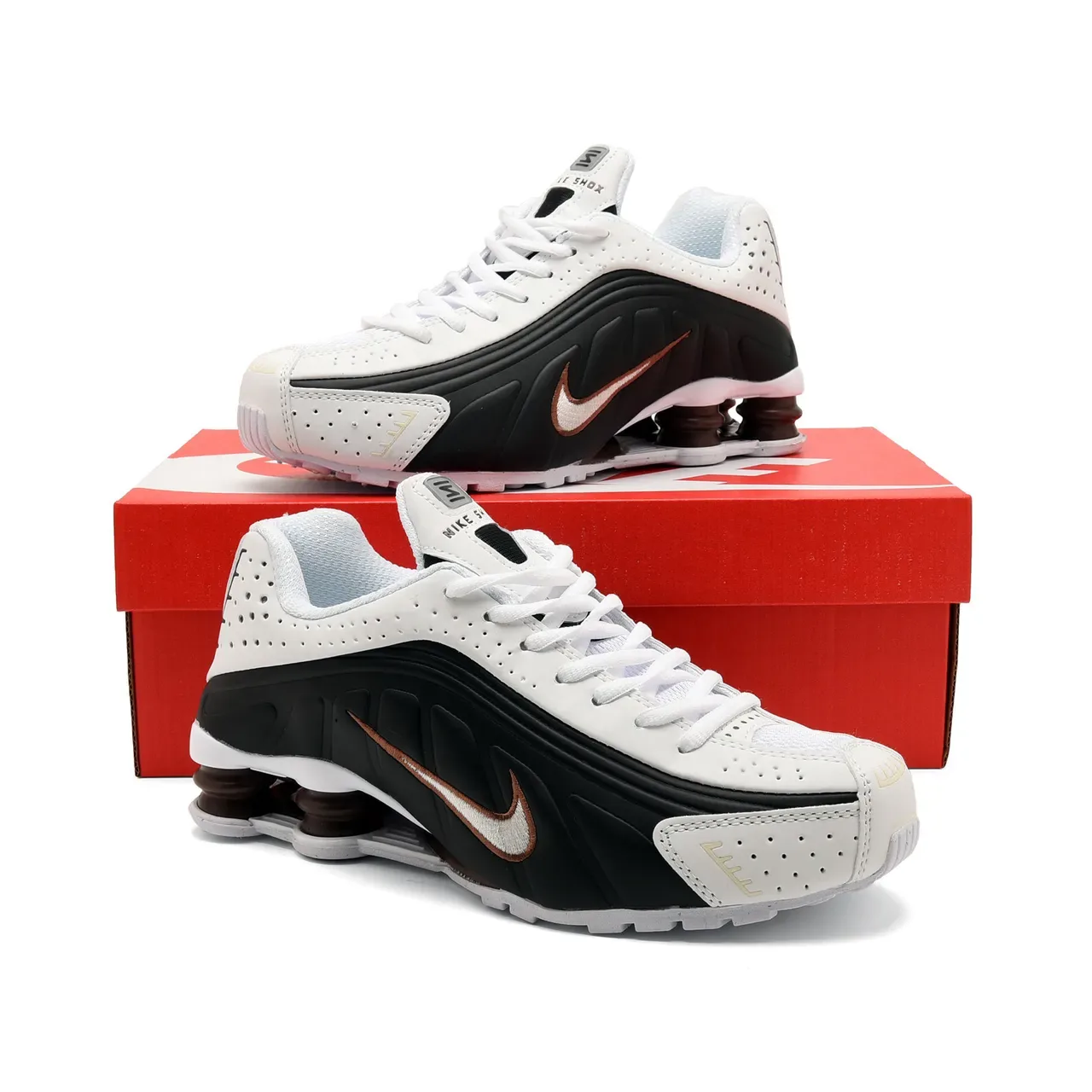 Nike White Black Shox Column Heel Perforated Upper Lifestyle Sneakers 3