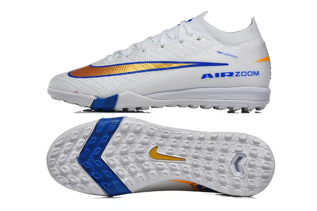 Nike Chaussures de Football Turf Blanc Bleu à Coupe Basse en Tissu Tricoté Col de Type Chaussette 9