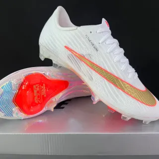 Nike White Gold Flyweave Knit Upper Transparent Iridescent Sole Firm-Ground Soccer Shoes