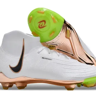Nike White Gold High-Cut Sock-Fit Upper Metallic Rose Heel Cage Firm-Ground Soccer Shoes