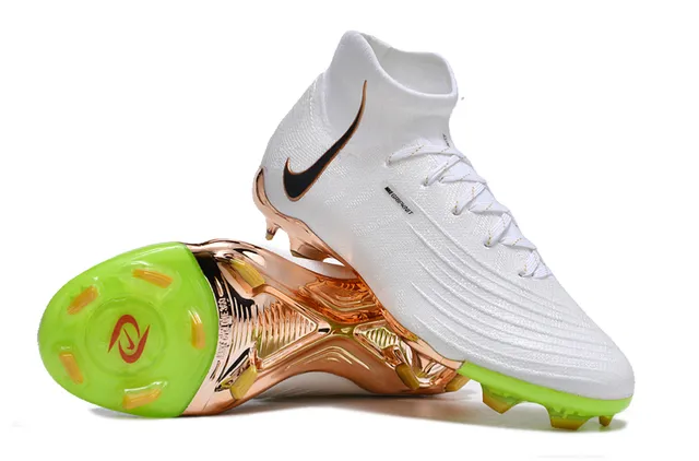 Nike White Gold High-Cut Sock-Fit Upper Metallic Rose Heel Cage Firm-Ground Soccer Shoes 3