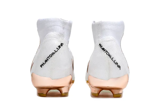 Nike White Gold High-Cut Sock-Fit Upper Metallic Rose Heel Cage Firm-Ground Soccer Shoes 4