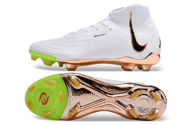 Nike White Gold High-Cut Sock-Fit Upper Metallic Rose Heel Cage Firm-Ground Soccer Shoes 5