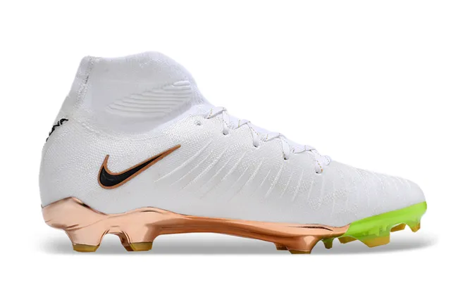 Nike White Gold High-Cut Sock-Fit Upper Metallic Rose Heel Cage Firm-Ground Soccer Shoes 7