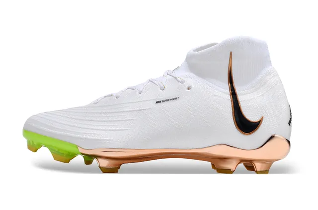 Nike White Gold High-Cut Sock-Fit Upper Metallic Rose Heel Cage Firm-Ground Soccer Shoes 8