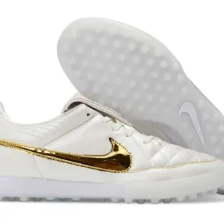 نيكي أبيض ذهبي كويلتد صناعي وجه علوي سوبربوزيشن Swoosh معدني تراف أحذية كرة القدم