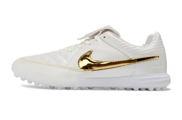 نيكي أبيض ذهبي كويلتد صناعي وجه علوي سوبربوزيشن Swoosh معدني تراف أحذية كرة القدم 6