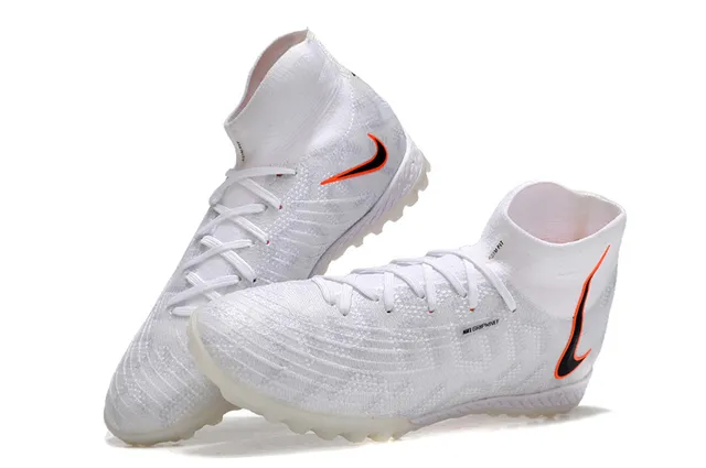 Nike White Orange Knitted Sock-Fit Upper High-Top Collar Turf Soccer Shoes 2