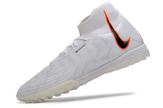 Nike White Orange Knitted Sock-Fit Upper High-Top Collar Turf Soccer Shoes 4