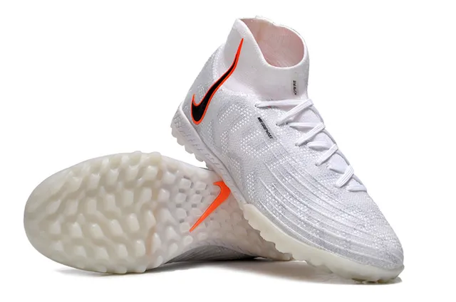 Nike White Orange Knitted Sock-Fit Upper High-Top Collar Turf Soccer Shoes 5