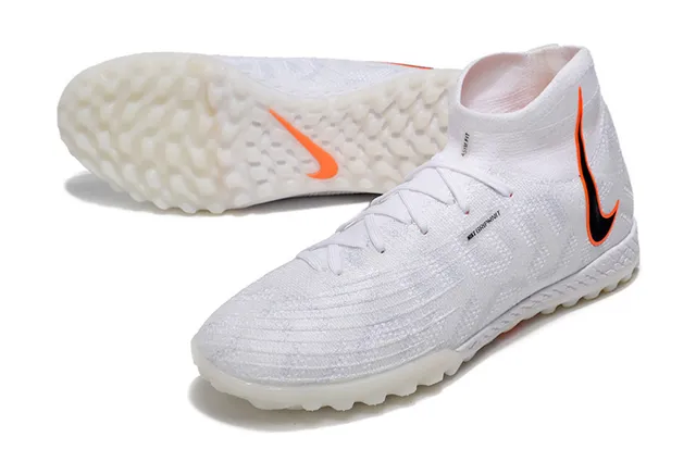 Nike White Orange Knitted Sock-Fit Upper High-Top Collar Turf Soccer Shoes 6