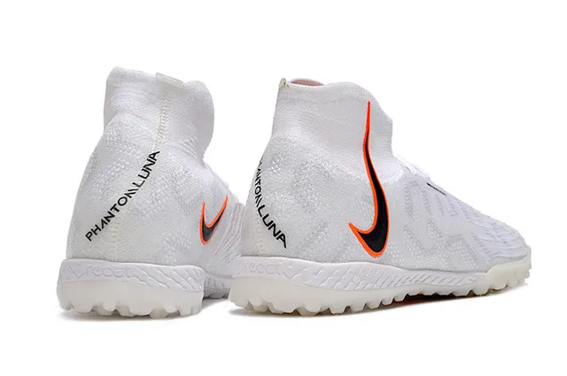 Nike White Orange Knitted Sock-Fit Upper High-Top Collar Turf Soccer Shoes 7