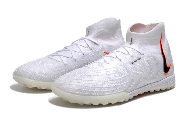 Nike White Orange Knitted Sock-Fit Upper High-Top Collar Turf Soccer Shoes 8
